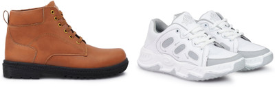 DARTKICK Casuals For Men(White, Tan , 9)