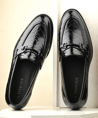 INVICTUS Invictus Men Black Faux Leather Formal Slip On Loafers Slip On For Men(Black , 9)