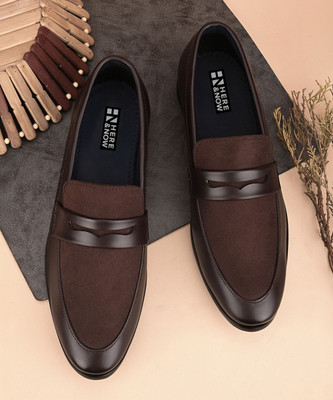 HERE&NOW Brown Suede Formal Slip Ons Loafers For Men(Brown , 11)