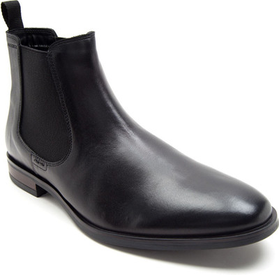 THOMAS CRICK Premium Leather Pull Tab Elasticated Side Cushioned Insole Chelsea Boots For Men(Black , 9)