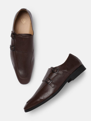 House of Pataudi House of Pataudi Men Coffee Brown Solid Handcrafted Leather Formal Monk Shoes For Men(Brown , 6)