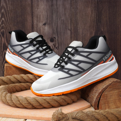 T-ROCK Light Weight Running Training & Gym Shoes Running Shoes For Men(White, Black, Orange , 8)
