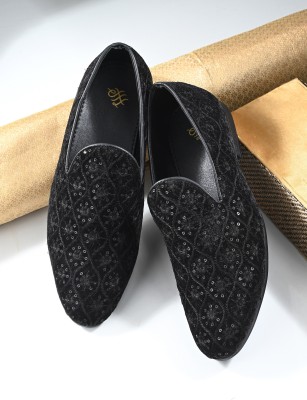House of Pataudi HOPDM77006 Lightweight Comfort Summer Trendy Premium Stylish Loafers For Men(Black)