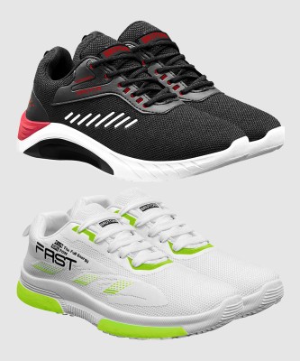 BRUTON Combo Pack of 2 Trendy & Stylish Sports Shoes Running Shoes For Men(Black, White , 9)