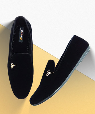 FORSSIL Present Z-Black Velvet Loafers Shoes With Metal Emblishment for Men and Boys Loafers For Men(Black , 9)