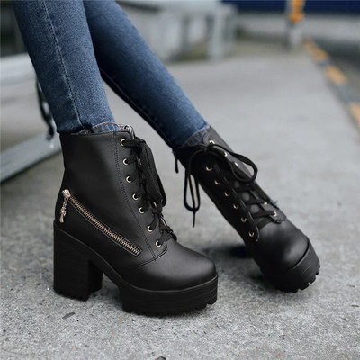 KILLER Women's Boots | Faux Leather, Trendy, Lace-Up & Zipper Boots for Women & Girls Boots For Women(Black , 8)