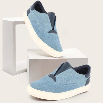 FAUSTO Classic Upper Denim Comfort No Touch Slip On Canvas Shoes Sneakers For Men(Multicolor , 6)