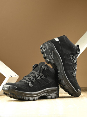 aadi Synthetic Leather Lightweight Comfortable Trendy Walking Outdoor Lace Up Boots For Men(Black , 9)