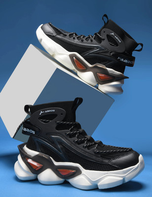 Abros YAMA-O Chunky Sole High-Top Sneakers For Men(Black , 8)