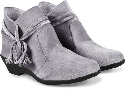 Bullfer Ankle Length & High Ankle Length Boots For Women(Grey , 5)