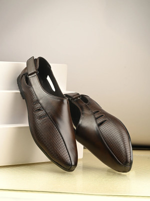 Server Men's PU Synthetic Leather Jutis For Men(Brown , 6)