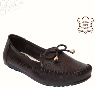 Zoom Shoes Genuine Leather Slip-On Stylish Lightweight Round Toe Flats for All-Day Comfort Loafers For Women(Brown , 6)