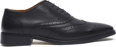 LOUIS STITCH Formal Leather Wingtip Brogue Lace Up Shoe for Men- 8 UK (Midnight Black) Brogues For Men(Black)