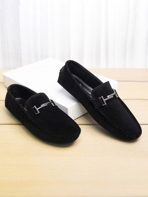 LOUIS STITCH Black Suede Leather Casual Loafers for Men (ITSUD) Size 10 Loafers For Men(Black , 10)