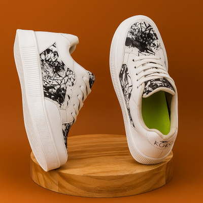 Kuiq Geniune Synthetic leather Lightweight,Comfort,Trendy,Walking,Outdoor, Partwear Sneakers For Men(White , 7)