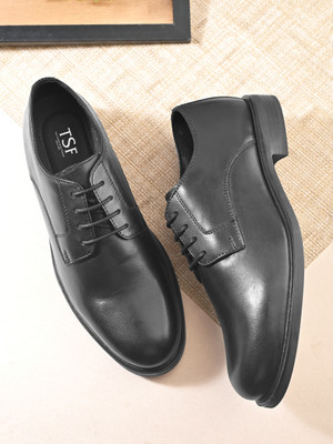 TSF TSF Men’s Genuine Leather Black Formal Lace-Up Shoes Derby For Men(Black , 9)