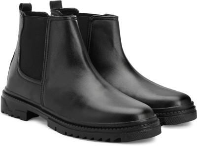 PATASHA Men’s Premium Black Leather Chelsea Boots with Rugged Sole Boots For Men(Black , 6)