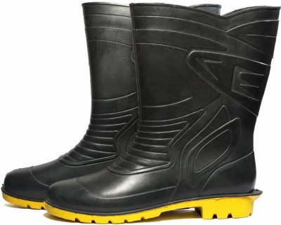 Spotview PVC |Puncture & Tear Resistant|Super Safety Unisex Boots For Men(Black, Yellow , 9)