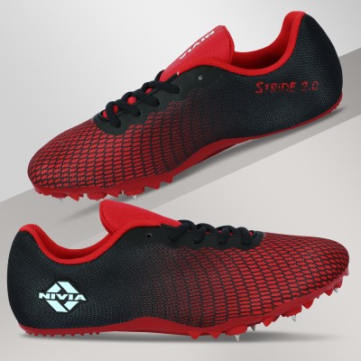 NIVIA Stride 2.0 Spike Running Shoes For Men(Red, Black)