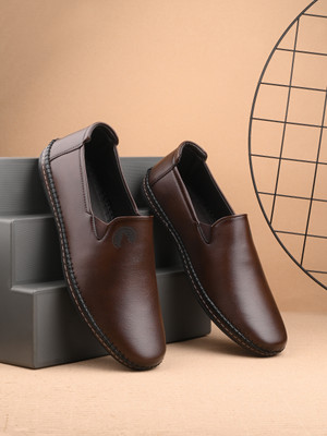 Rising Wolf Synthetic Leather Lightweight Slip On for Daily Use | Mild Waterproof Protection Slip On For Men(Brown , 6)
