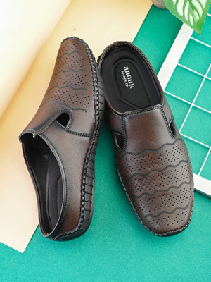 ANOUK Men brown casual slip on ethnic cushioned footbed loafers mojaris shoes Mojaris For Men(Brown , 7)
