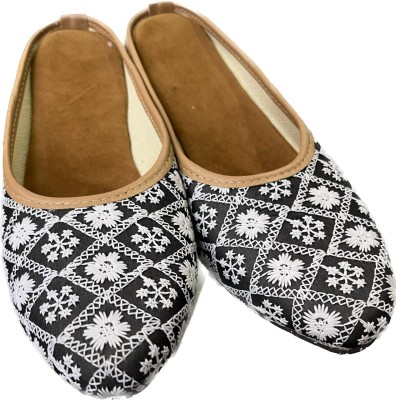 Sartaj Enterprises Jaipuri Rajasthani Ethnic Mule For Women(Black, White , 7)