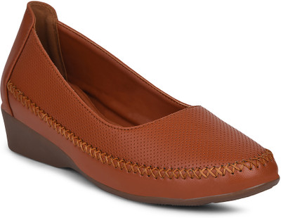 Bata Bata Women's Wedge Heel Ballerina | Stylish & Comfortable Casual Slip-On Style Bellies For Women(Brown , 7)