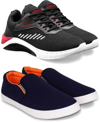 BRUTON Combo Pack Of 2 Trendy & Stylish Casual Shoes Sneakers For Men(Black, Orange, Navy , 10)