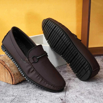 PROVOGUE Men’s Synthetic Leather Loafers | AirMix Sole Party Wear Casual Shoes Loafers For Men(Brown , 10)