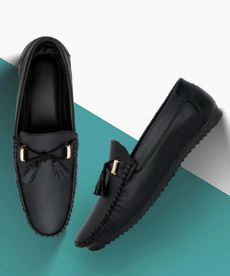 Funny Fire Lightweight | Comfortable | Trendy | Daily Wear | Synthetic Leather Loafers For Men(Black , 8)