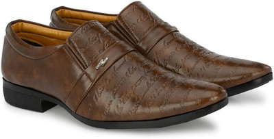 RED LIONS Men's Stylish Party wear & Office Wear Semi Formal shoes Slip On For Men(Brown , 6)