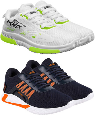 BRUTON Trendy Sport Shoes For Men Pack Of 2 Running Shoes For Men(White, Blue , 6)