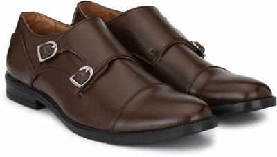 Hirel's Double Monk Formal Shoes|Office|Executive|Comfortable|Soft Cushioned Monk Strap For Men(Brown)