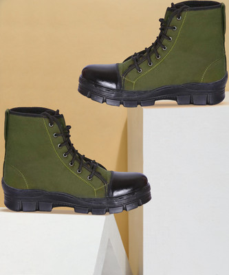 mega star Men's olive green Ankle Boots Perfect for professionals working in security, defence and railways polish army multiuser shoe Boots For Men(Olive , 8)