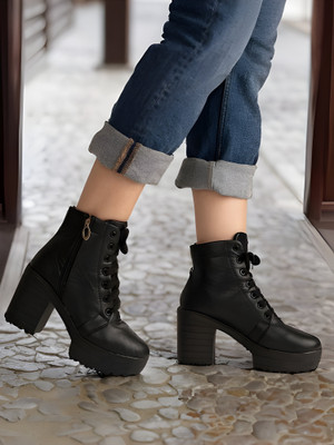 Kliev Paris Women's Ankle Length Block Heel Black Stylish and Fashionable Boots Side Zip | Boots For Women(Black , 3)
