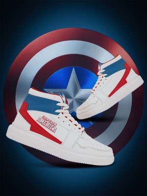Kook N Keech Marvel Captain America SS24 Casual Boots For Men High Tops For Men(White, Blue, Red)