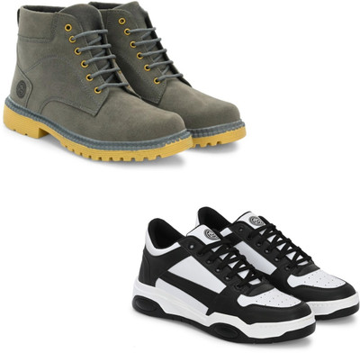 Walkivo Men’s Synthetic leather Shoes | Office & Party Wear Lace‑Up Design Lace Up For Men(Grey, Black, White , 9)