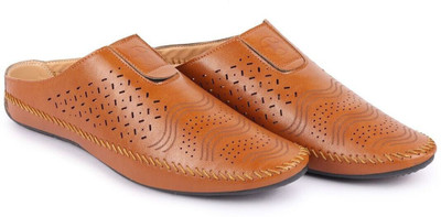 FAUSTO Ethnic Wedding Party Back Open Laser Cut Design Juttis and Mojaris For Men(Tan , 13)