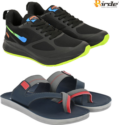 Birde Birde New Memory Foam Combo Pack of 2 Gym, Outdoor, Running Shoes With Sandals Walking Shoes For Men(Black, Navy, Red , 9)