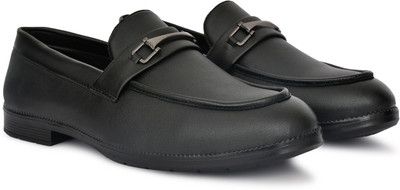 house of common Men's Faux Leather Formal Loafers | Slip-On Design Loafers For Men(Black , 8)