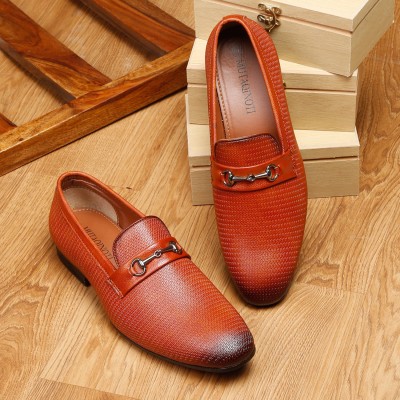 MUTAQINOTI Russet Tan Luxury Leather Shoe Matt Style for Men Loafers For Men(Brown)