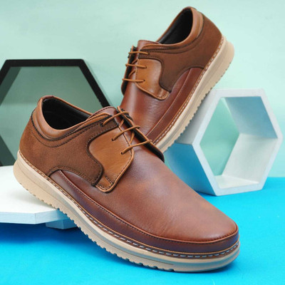 TORENDA Causal Sneakers | Lace-Up Design | Rounded Front | Soft Cushioned Insole Sneakers For Men(Tan , 7)