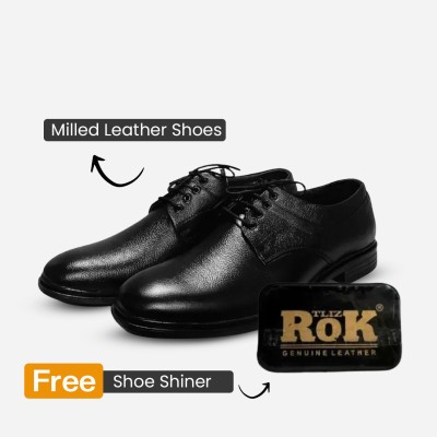 Tlizrok Black Leather Shoe For Men Lace Up For Men(Black)