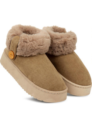 Cassiey Comfortable Indoor/Outdoor Winter Fur Snow Boot Womens Slip on Thick Sole Shoes Casuals For Women(Camel , 5)