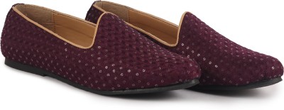 FAUSTO Embroidery Sequin Ethnic Slip On Juttis for Wedding|Traditional Sherwani Shoes Bellies For Men(Maroon , 11)