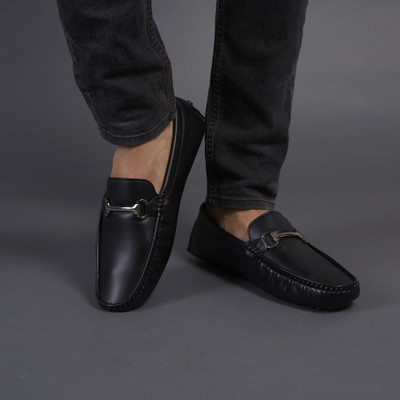 BIG FOX Strider-2 Premium Color block Buckle Loafers For Men(Black , 11)