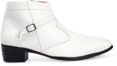 BXXY Heel Height Increasing Formal Party Wear Slip-on Boot Boots For Men(White , 9)