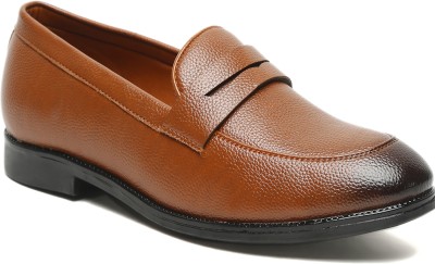 MUTAQINOTI Men Brown Leather Formal Slip-on Loafers Slip On For Men(Tan)