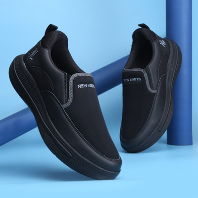 NEW LIMITS UltraComfort Slip-On Shoes for Men – Premium Mesh & PU Build Slip On Sneakers For Men(Black , 7)