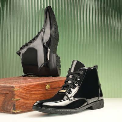 Vellinto Royal VINE Party Wear ll Casual ll Latest Patent Leather Boots for Men Boots For Men(Black , 7)